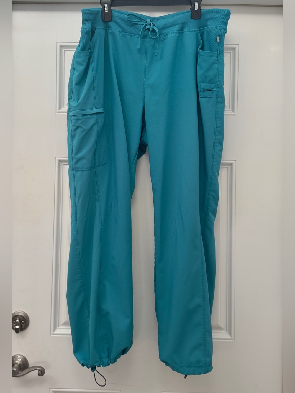 Cherokee Infinity Women’s Rib Knit Drawstring  Teal Blue Cargo Scrub Pants 2XL